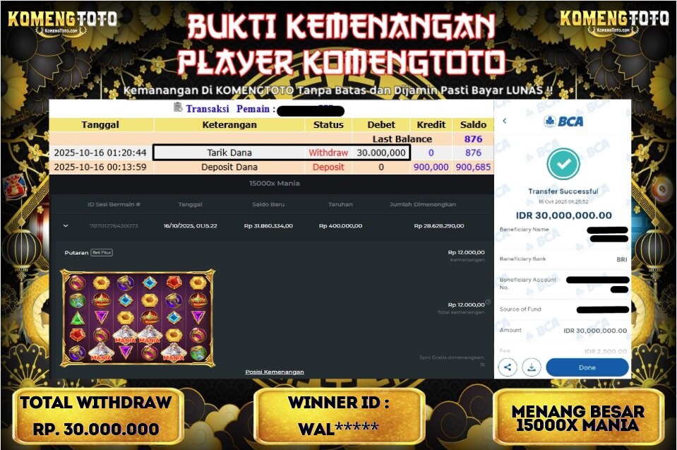LAGI & LAGI!! KEMENANGAN BESAR DI SLOT 15000X MANIA SEBESAR Rp.30.000.000 KOMENGTOTO BAYAR LUNAS SECEPAT KILAT !! KOMENGTOTO BAYAR SECEPAT KILAT !!