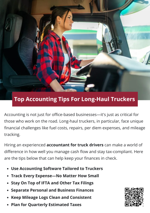 Accounting may not be the most exciting part of trucking, but it’s one of the most important for long-term success. Staying organized, using the right tools, and possibly hiring an accountant for truck drivers can help you drive your business forward—profitably and stress-free. To know more visit here https://www.truckersprocpa.ca/trucking-accounting-services