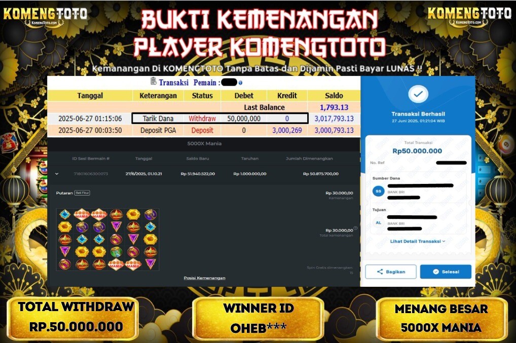 LAGI & LAGI!! KEMENANGAN BESAR DI SLOT  5000X MANIA SEBESAR Rp.50.000.000 KOMENGTOTO BAYAR LUNAS SECEPAT KILAT !! KOMENGTOTO BAYAR SECEPAT KILAT !!