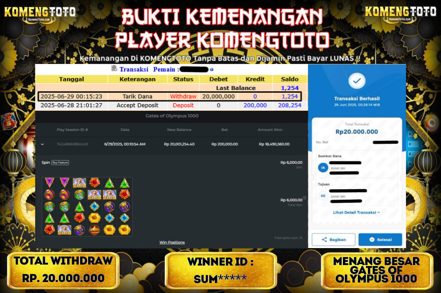 LAGI & LAGI!! KEMENANGAN BESAR DI SLOT GATES OF OLYMPUS 1000  SEBESAR Rp.20.000.000 KOMENGTOTO BAYAR LUNAS SECEPAT KILAT !! KOMENGTOTO BAYAR SECEPAT KILAT !!