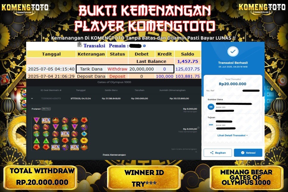 LAGI & LAGI!! KEMENANGAN BESAR DI SLOT GATES OF OLYMPUS 1000 SEBESAR Rp.20.000.000 KOMENGTOTO BAYAR LUNAS SECEPAT KILAT !! KOMENGTOTO BAYAR SECEPAT KILAT !!