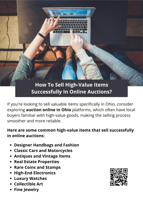 To sell high-value items successfully in an auction online in Ohio, it's essential to provide detailed, accurate descriptions and high-quality images to build buyer confidence. Set a competitive starting bid and consider using a reserve price to protect your investment. Promote the auction through social media and relevant networks to attract serious bidders. Timing the auction strategically and engaging with potential buyers can also increase final sale prices and overall success. To know more visit here https://www.wyethauctions.com/