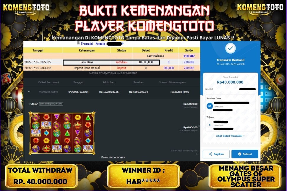 LAGI & LAGI!! KEMENANGAN BESAR DI SLOT GATES OF OLYMPUS SUPER SCATTER SEBESAR Rp.40.000.000 KOMENGTOTO BAYAR LUNAS SECEPAT KILAT !! KOMENGTOTO BAYAR SECEPAT KILAT !!