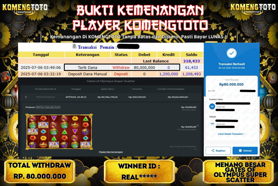 LAGI & LAGI!! KEMENANGAN BESAR DI SLOT GATES OF OLYMPUS SUPER SCATTER   SEBESAR Rp.80.000.000 KOMENGTOTO BAYAR LUNAS SECEPAT KILAT !! KOMENGTOTO BAYAR SECEPAT KILAT !!