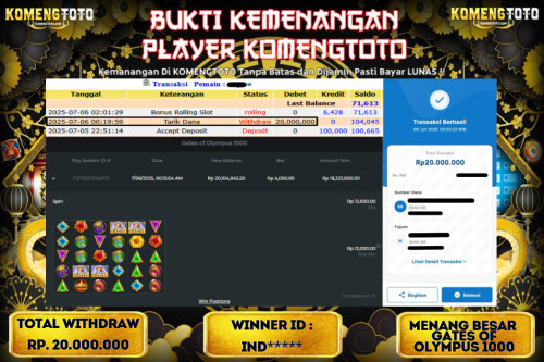LAGI & LAGI!! KEMENANGAN BESAR DI SLOT  GATES OF OLYMPUS 1000  SEBESAR Rp.20.000.000 KOMENGTOTO BAYAR LUNAS SECEPAT KILAT !! KOMENGTOTO BAYAR SECEPAT KILAT !!