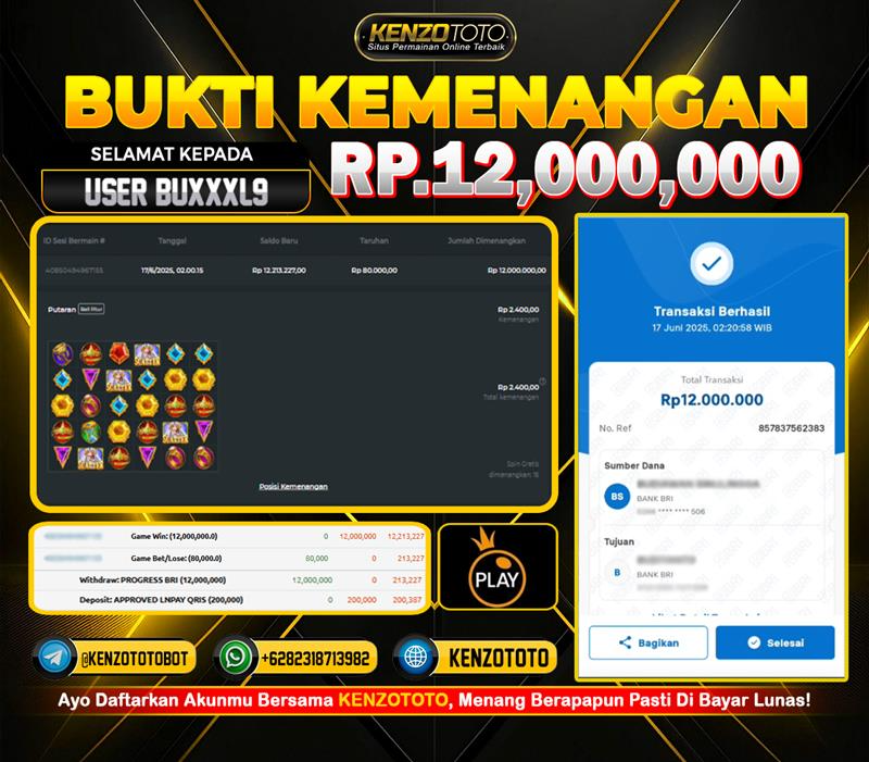 💰 [BUKTI CUAN] USER BUKXXL9 WD Rp12.000.000 dari KENZOTOTO! 💥