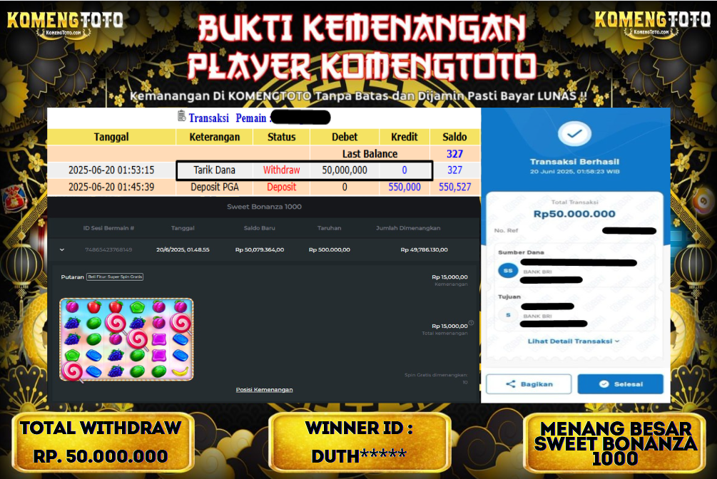LAGI & LAGI!! KEMENANGAN BESAR DI SLOT SWEET BONANZA 1000 SEBESAR Rp.50.000.000 KOMENGTOTO BAYAR LUNAS SECEPAT KILAT !! KOMENGTOTO BAYAR SECEPAT KILAT !!