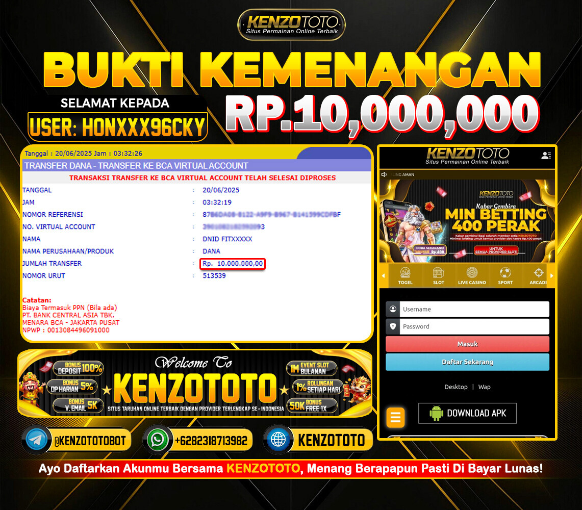 BUKTI REAL WD 10 JUTA! USER HONXXX96CKY CUAN GEDE DI KENZOTOTO 💰🔥
