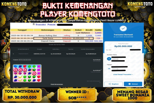 LAGI & LAGI!! KEMENANGAN BESAR DI SLOT SWEET BONANZA 1000  SEBESAR Rp.30.000.000 KOMENGTOTO BAYAR LUNAS SECEPAT KILAT !! KOMENGTOTO BAYAR SECEPAT KILAT !!