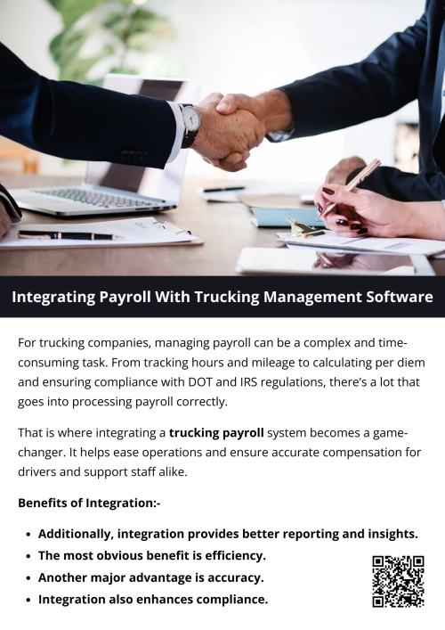 For trucking companies looking to grow efficiently and reduce administrative burdens, integrating trucking payroll management software isn’t just a luxury—it’s a necessity. It ensures your drivers are paid promptly and fairly while freeing up your team to focus on scaling the business. With fewer errors, better compliance, and real-time data, integrated payroll systems help drive the future of smarter fleet management. To know more visit here https://www.truckersprocpa.ca/trucking-payroll-services