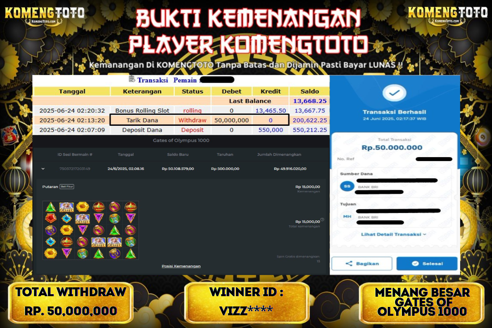 LAGI & LAGI!! KEMENANGAN BESAR DI SLOT GATES OF OLYMPUS 1000  SEBESAR Rp.50.000.000 KOMENGTOTO BAYAR LUNAS SECEPAT KILAT !! KOMENGTOTO BAYAR SECEPAT KILAT !!