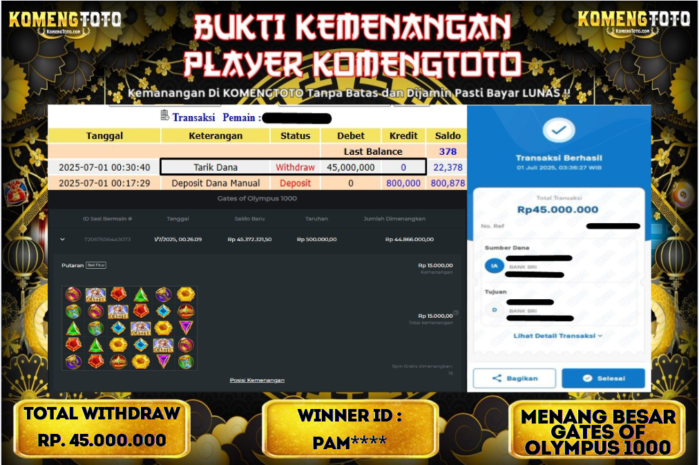 LAGI & LAGI!! KEMENANGAN BESAR DI SLOT GATES OF OLYMPUS 1000 SEBESAR Rp.45.000.000 KOMENGTOTO BAYAR LUNAS SECEPAT KILAT !! KOMENGTOTO BAYAR SECEPAT KILAT !!