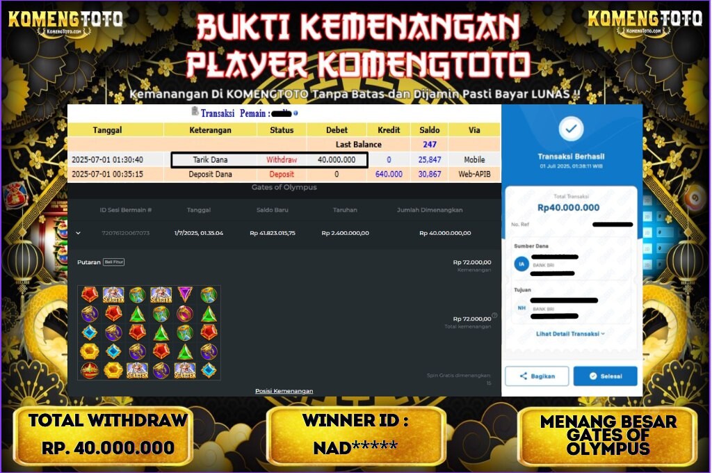 LAGI & LAGI!! KEMENANGAN BESAR DI SLOT GATES OF OLYMPUS SEBESAR Rp.40.000.000 KOMENGTOTO BAYAR LUNAS SECEPAT KILAT !! KOMENGTOTO BAYAR SECEPAT KILAT !!