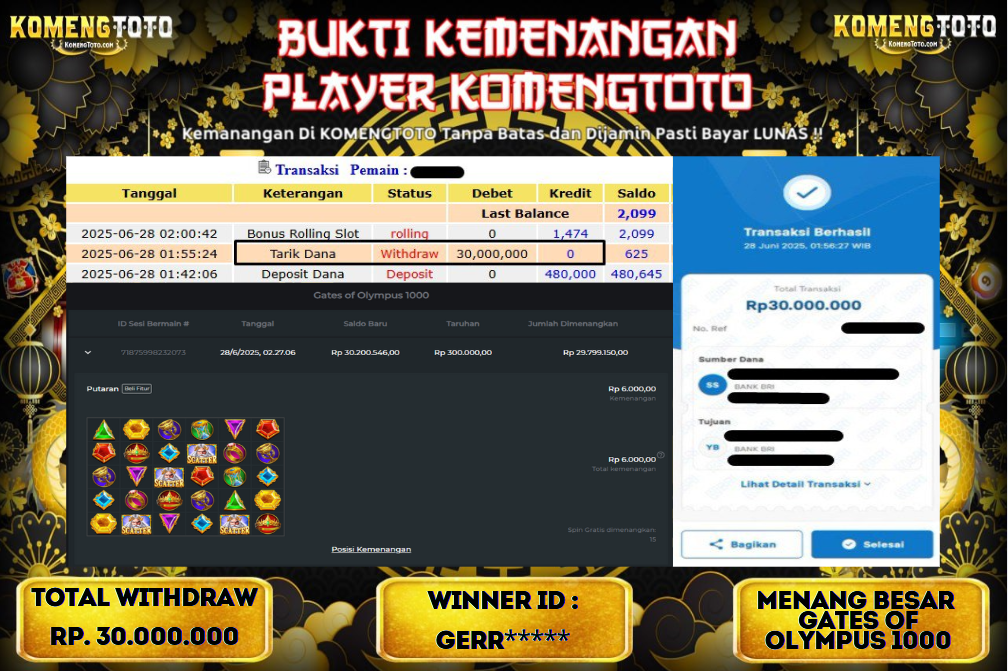 LAGI & LAGI!! KEMENANGAN BESAR DI SLOT GATES OF OLYMPUS 1000   SEBESAR Rp.30.000.000 KOMENGTOTO BAYAR LUNAS SECEPAT KILAT !! KOMENGTOTO BAYAR SECEPAT KILAT !!