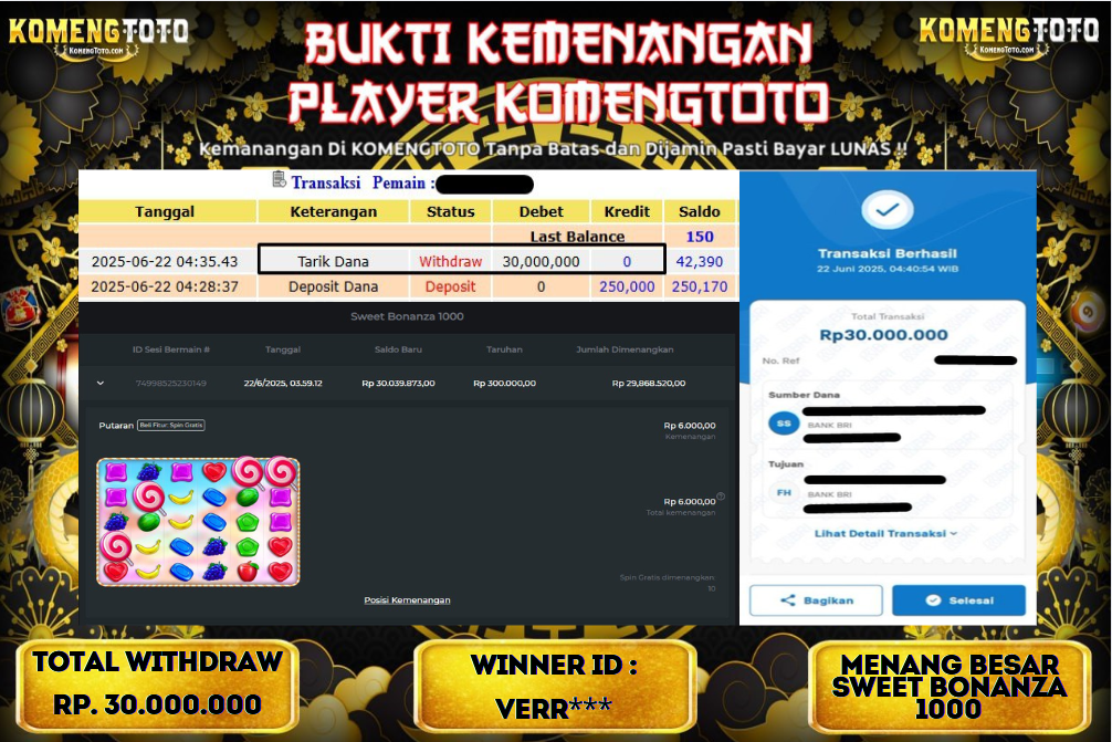 LAGI & LAGI!! KEMENANGAN BESAR DI SLOT SWEET BONANZA 1000   SEBESAR Rp.30.000.000 KOMENGTOTO BAYAR LUNAS SECEPAT KILAT !! KOMENGTOTO BAYAR SECEPAT KILAT !!
