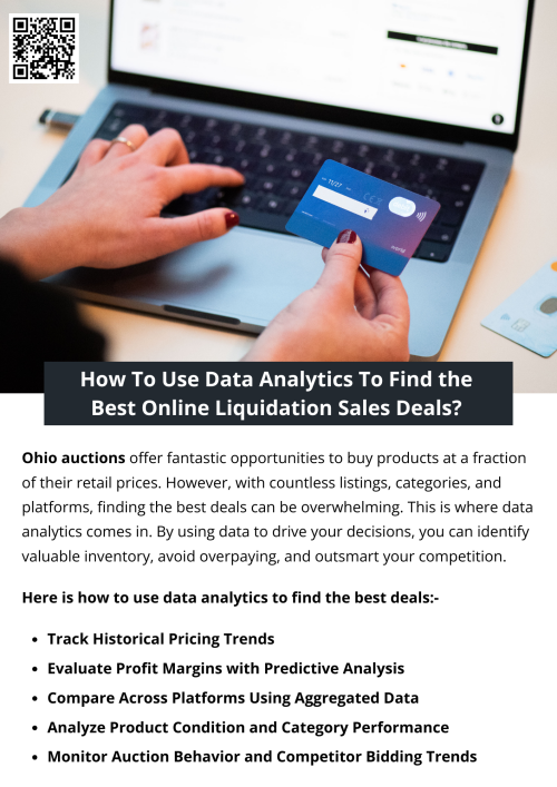Data analytics empowers you to make informed decisions in the fast-paced world of Ohio auctions. Instead of relying on guesswork, you can use historical trends, product condition data, competitor behavior, and profit modeling to find deals that others overlook. Whether you're a seasoned reseller or just getting started, leveraging analytics turns liquidation shopping from a gamble into a calculated business move. To know more visit here https://www.wyethauctions.com/
