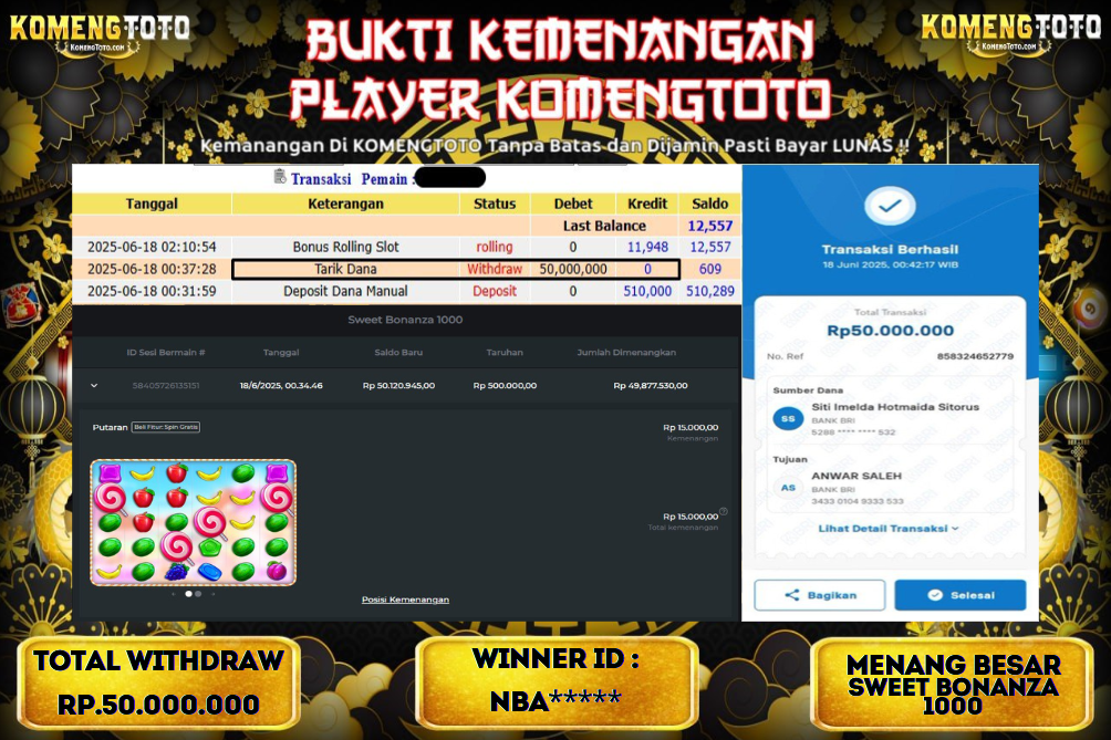 LAGI & LAGI!! KEMENANGAN BESAR DI SLOT SWEET BONANZA 1000 SEBESAR Rp.50.000.000 KOMENGTOTO BAYAR LUNAS SECEPAT KILAT !! KOMENGTOTO BAYAR SECEPAT KILAT !!
