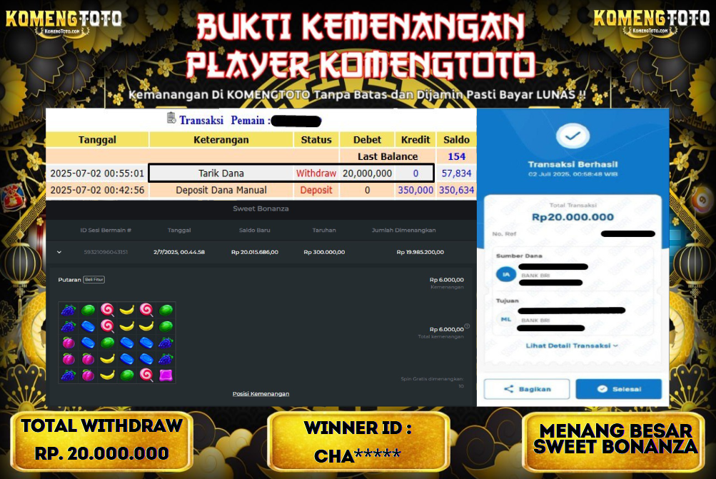 LAGI & LAGI!! KEMENANGAN BESAR DI SLOT SWEET BONANZA   SEBESAR Rp.20.000.000 KOMENGTOTO BAYAR LUNAS SECEPAT KILAT !! KOMENGTOTO BAYAR SECEPAT KILAT !!