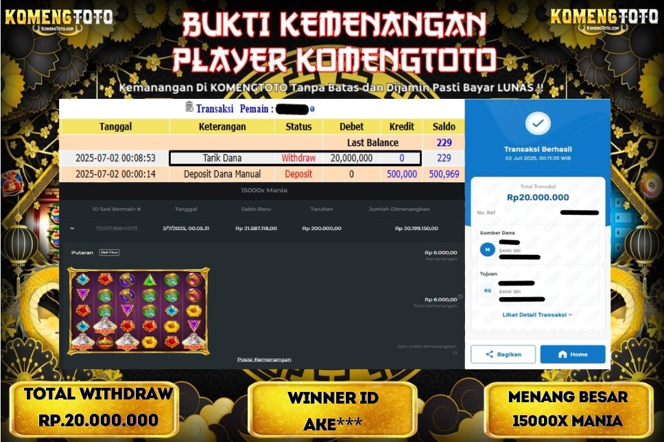 LAGI & LAGI!! KEMENANGAN BESAR DI SLOT 15000X MANIA  SEBESAR Rp.20.000.000 KOMENGTOTO BAYAR LUNAS SECEPAT KILAT !! KOMENGTOTO BAYAR SECEPAT KILAT !!