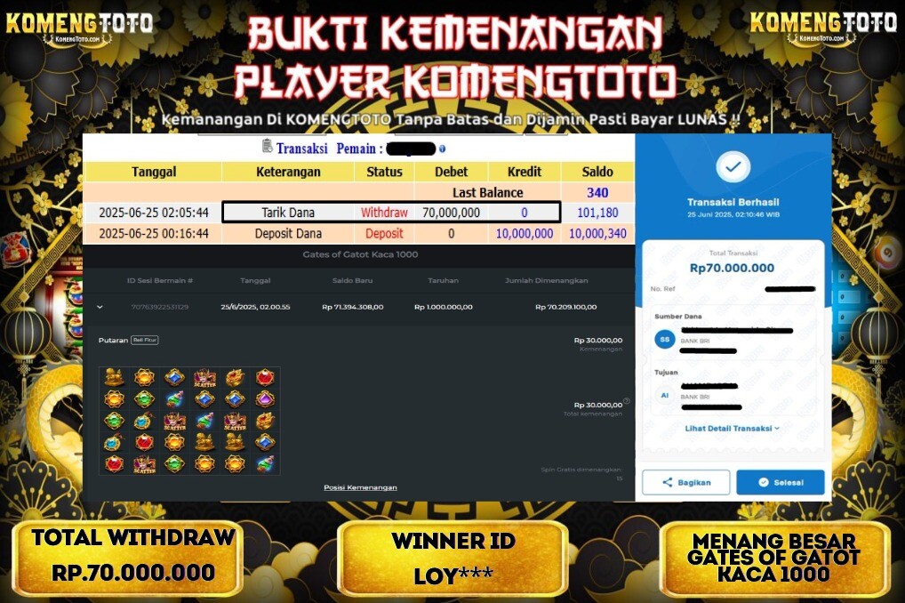 LAGI & LAGI!! KEMENANGAN BESAR DI SLOT GATES OF GATOT KACA 1000 SEBESAR Rp.70.000.000 KOMENGTOTO BAYAR LUNAS SECEPAT KILAT !! KOMENGTOTO BAYAR SECEPAT KILAT !!