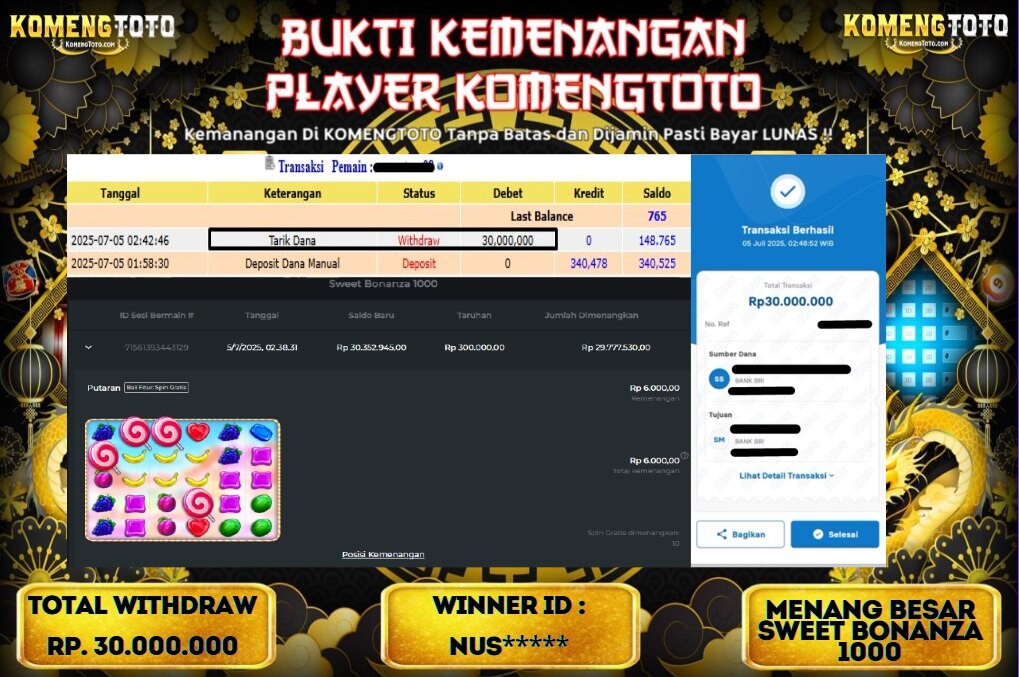 LAGI & LAGI!! KEMENANGAN BESAR DI SLOT SWEET BONANZA 1000   SEBESAR Rp.30.000.000 KOMENGTOTO BAYAR LUNAS SECEPAT KILAT !! KOMENGTOTO BAYAR SECEPAT KILAT !!
