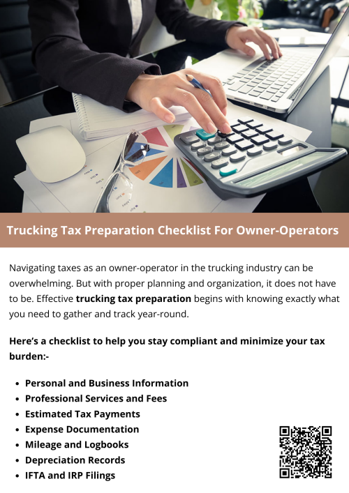 Trucking taxes aren’t just a once-a-year task—they require year-round effort. By staying organized and using this checklist, owner-operators can ensure they’re not leaving money on the table. Consider working with a tax professional offering trucking tax preparation services for even better results. To know more visit here https://www.truckersprocpa.ca/trucking-tax-planning-preparation-services