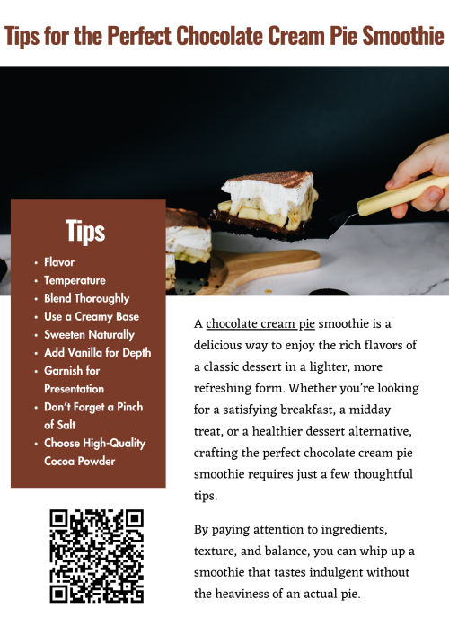 Creating the perfect chocolate cream pie smoothie involves using rich cocoa, creamy ingredients like yogurt or milk, and a touch of sweetness. Blending in ice or frozen bananas adds thickness and smooth texture. Adding vanilla extract and a pinch of salt enhances flavor, resulting in a delicious, indulgent smoothie that captures the classic dessert’s taste in a refreshing drink. To know more visit here https://cravnflavor.com/product/cravn-flavor-chocolate-creme-pie-25-2-oz/