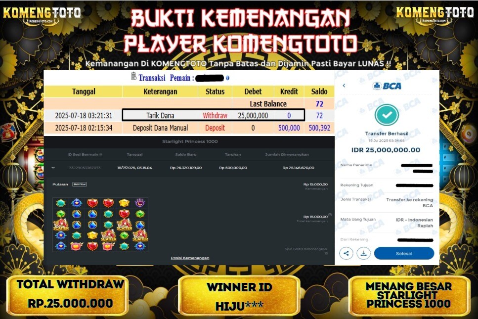 LAGI & LAGI!! KEMENANGAN BESAR DI SLOT  STARLIGHT PRINCESS 1000 SEBESAR Rp.25.000.000  KOMENGTOTO BAYAR LUNAS SECEPAT KILAT !! KOMENGTOTO BAYAR SECEPAT KILAT !!