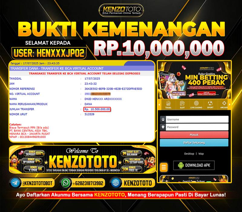 Transaksi penarikan senilai Rp10.500.000 berhasil diproses langsung ke Virtual Account BCA tanpa kendala sedikit pun.
