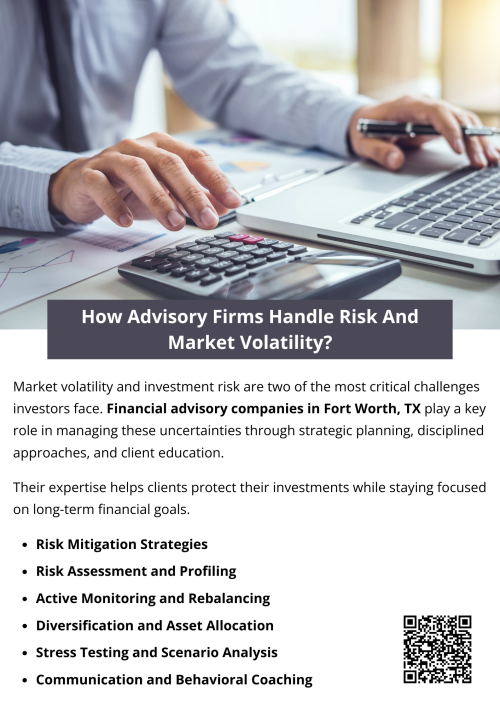Financial advisory companies om Fort Worth, TX use a structured, multi-layered approach to manage risk and volatility. From initial risk profiling to continuous communication, their objective is to provide stability, confidence, and long-term success. In times of uncertainty, having a trusted advisor can make all the difference in navigating the financial markets with discipline and resilience. To know more visit here https://www.alignedwealthadv.com/financial-planning-fort-worth-tx