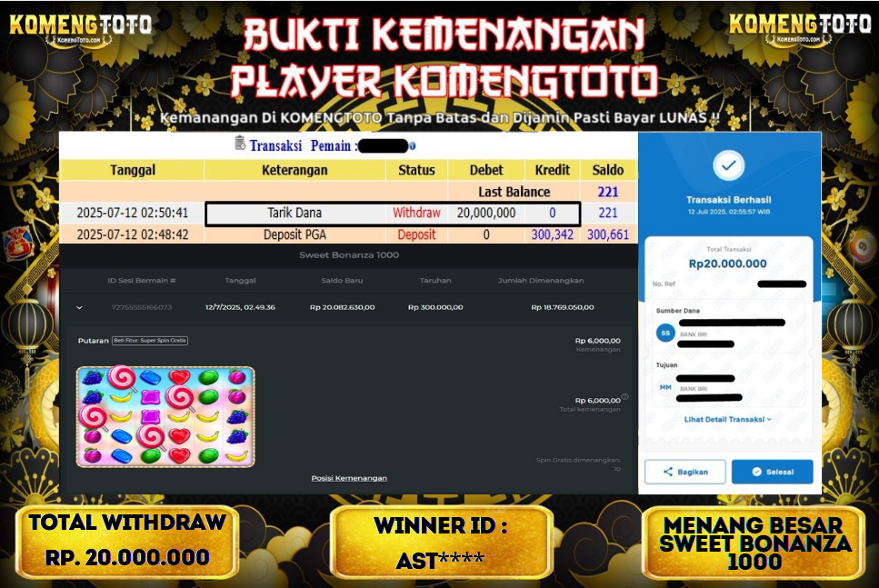 LAGI & LAGI!! KEMENANGAN BESAR DI SLOT SWEET BONANZA 1000 SEBESAR Rp.20.000.000 KOMENGTOTO BAYAR LUNAS SECEPAT KILAT !! KOMENGTOTO BAYAR SECEPAT KILAT !!