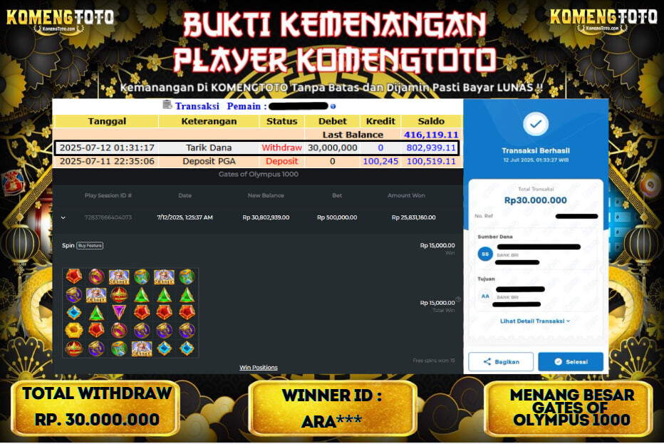 LAGI & LAGI!! KEMENANGAN BESAR DI SLOT GATES OF OLYMPUS 1000 SEBESAR Rp.30.000.000 KOMENGTOTO BAYAR LUNAS SECEPAT KILAT !! KOMENGTOTO BAYAR SECEPAT KILAT !!
