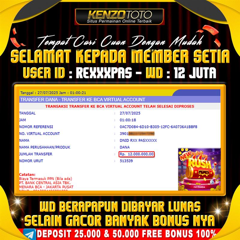 Main santai di game Rush Fat Panda, langsung gaspol dan tembus WD Rp12.000.000 ke BCA Virtual Account!