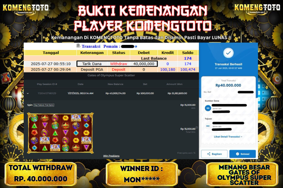 LAGI & LAGI!! KEMENANGAN BESAR DI SLOT  GATES OF OLYMPUS SUPER SCATTER  SEBESAR Rp.40.000.000 KOMENGTOTO BAYAR LUNAS SECEPAT KILAT !! KOMENGTOTO BAYAR SECEPAT KILAT !!