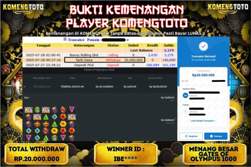 LAGI & LAGI!! KEMENANGAN BESAR DI SLOT  GATES OF OLYMPUS 1000  SEBESAR Rp.20.000.000 KOMENGTOTO BAYAR LUNAS SECEPAT KILAT !! KOMENGTOTO BAYAR SECEPAT KILAT !!