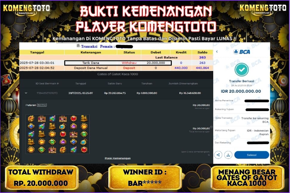 LAGI & LAGI!! KEMENANGAN BESAR DI SLOT GATES OF GATOT KACA 1000 SEBESAR Rp.20.000.000 KOMENGTOTO BAYAR LUNAS SECEPAT KILAT !! KOMENGTOTO BAYAR SECEPAT KILAT !!