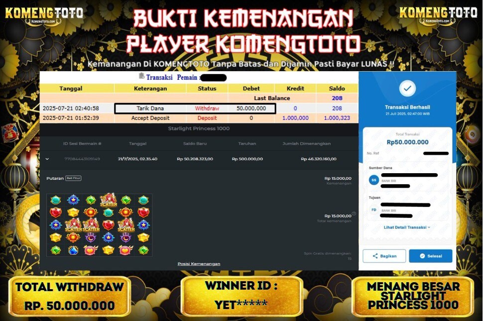 LAGI & LAGI!! KEMENANGAN BESAR DI SLOT STARLIGHT PRINCESS 1000 SEBESAR Rp.50.000.000 KOMENGTOTO BAYAR LUNAS SECEPAT KILAT !! KOMENGTOTO BAYAR SECEPAT KILAT !!
