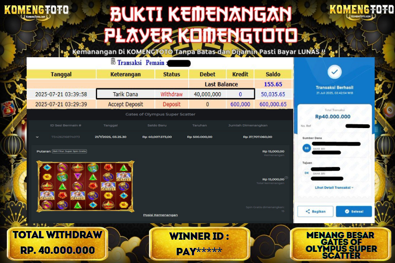 LAGI & LAGI!! KEMENANGAN BESAR DI SLOT  GATES OF OLYMPUS SUPER SCATTER  SEBESAR Rp.40.000.000 KOMENGTOTO BAYAR LUNAS SECEPAT KILAT !! KOMENGTOTO BAYAR SECEPAT KILAT !!