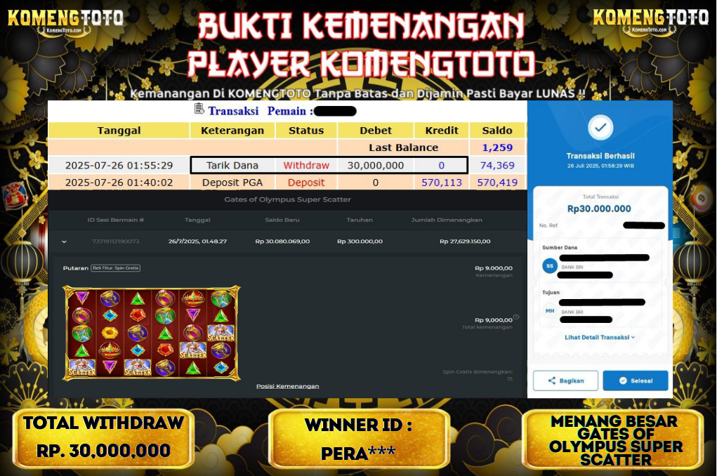 LAGI & LAGI!! KEMENANGAN BESAR DI SLOT  GATES OF OLYMPUS SUPER SCATTER SEBESAR Rp.30.000.000 KOMENGTOTO BAYAR LUNAS SECEPAT KILAT !! KOMENGTOTO BAYAR SECEPAT KILAT !!