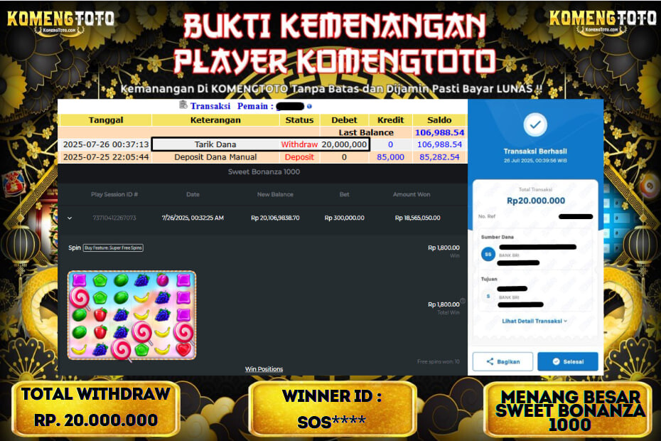 LAGI & LAGI!! KEMENANGAN BESAR DI SLOT SWEET BONANZA 1000 SEBESAR Rp.20.000.000 KOMENGTOTO BAYAR LUNAS SECEPAT KILAT !! KOMENGTOTO BAYAR SECEPAT KILAT !!