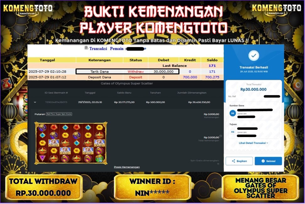 LAGI & LAGI!! KEMENANGAN BESAR DI SLOT GATES OF OLYMPYUS SUPER SCATTER  SEBESAR Rp.30.000.000 KOMENGTOTO BAYAR LUNAS SECEPAT KILAT !! KOMENGTOTO BAYAR SECEPAT KILAT !!