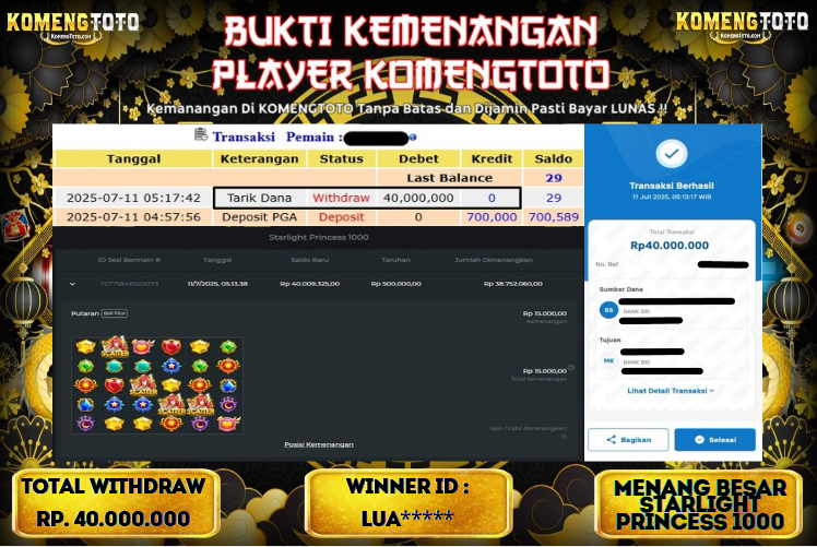 LAGI & LAGI!! KEMENANGAN BESAR DI SLOT  STARLIGHT PRINCESS 1000 SEBESAR Rp.40.000.000 KOMENGTOTO BAYAR LUNAS SECEPAT KILAT !! KOMENGTOTO BAYAR SECEPAT KILAT !!