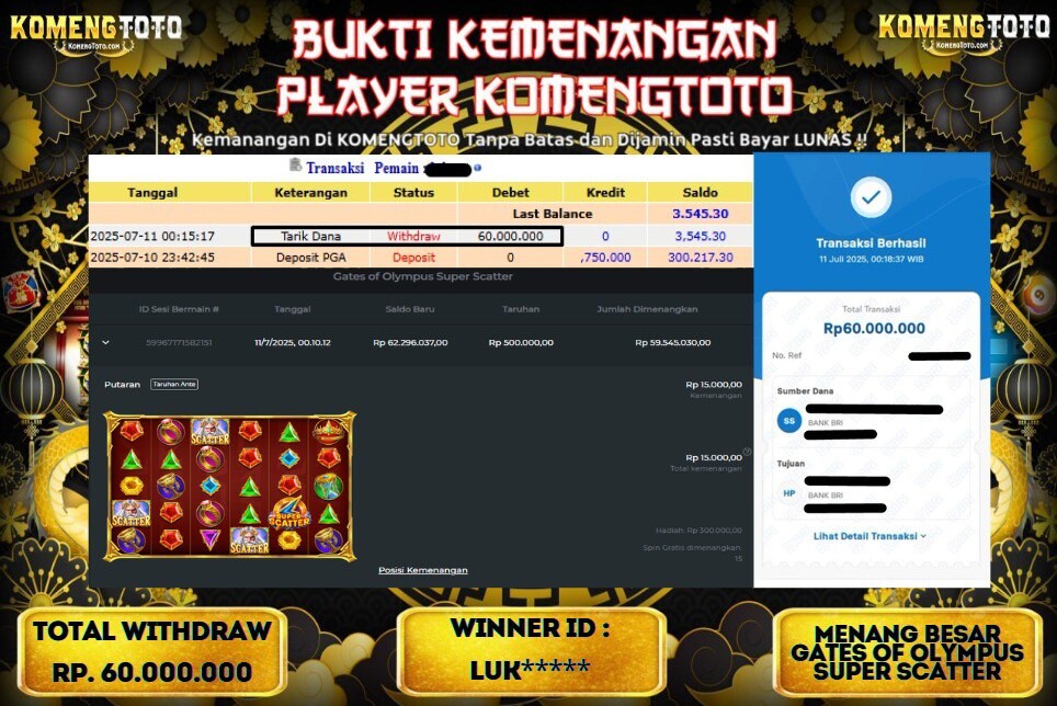 LAGI & LAGI!! KEMENANGAN BESAR DI SLOT GATES OF OLYMPUS SUPER SCATTER SEBESAR Rp.60.000.000 KOMENGTOTO BAYAR LUNAS SECEPAT KILAT !! KOMENGTOTO BAYAR SECEPAT KILAT !!