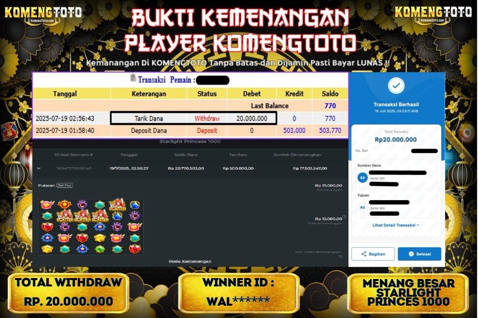 LAGI & LAGI!! KEMENANGAN BESAR DI SLOT  STARLIGHT PRINCESS 1000 SEBESAR Rp.20.000.000  KOMENGTOTO BAYAR LUNAS SECEPAT KILAT !! KOMENGTOTO BAYAR SECEPAT KILAT !!