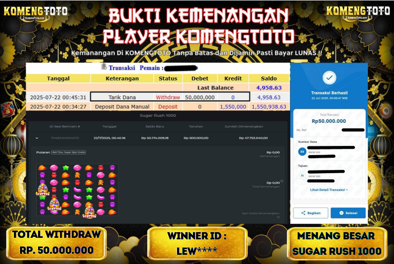LAGI & LAGI!! KEMENANGAN BESAR DI SLOT  SUGAR RUSH 1000  SEBESAR Rp.50.000.000 KOMENGTOTO BAYAR LUNAS SECEPAT KILAT !! KOMENGTOTO BAYAR SECEPAT KILAT !!