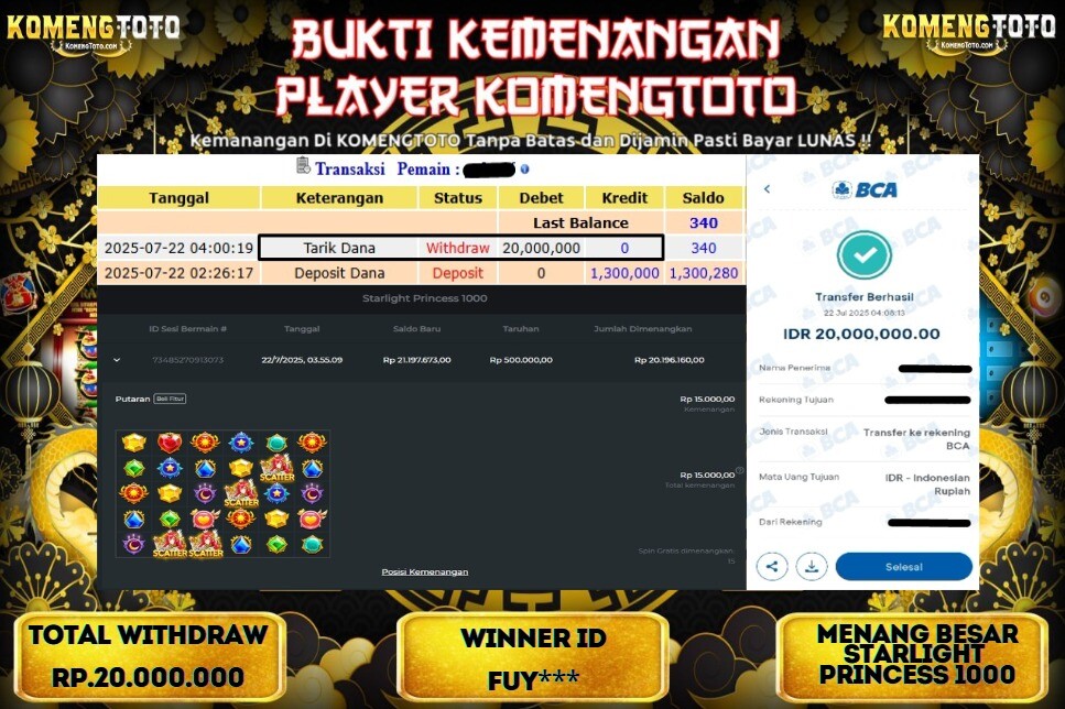 LAGI & LAGI!! KEMENANGAN BESAR DI SLOT  STARLIGHT PRINCESS 1000 SEBESAR Rp.20.000.000  KOMENGTOTO BAYAR LUNAS SECEPAT KILAT !! KOMENGTOTO BAYAR SECEPAT KILAT !!