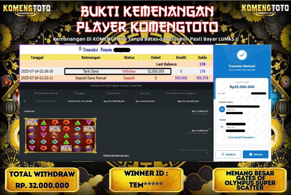 LAGI & LAGI!! KEMENANGAN BESAR DI SLOT  GATES OF OLYMPUS SUPER SCATTER SEBESAR Rp.32.000.000 KOMENGTOTO BAYAR LUNAS SECEPAT KILAT !! KOMENGTOTO BAYAR SECEPAT KILAT !!