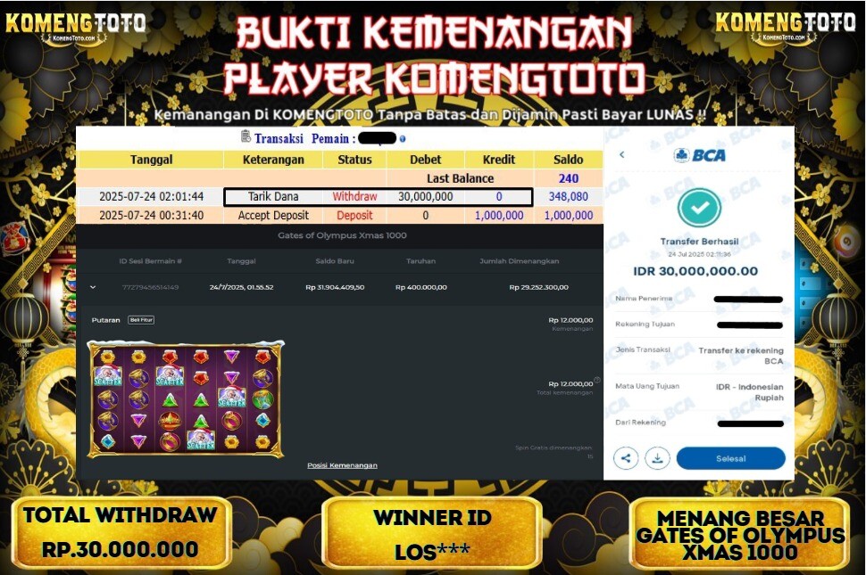 LAGI & LAGI!! KEMENANGAN BESAR DI SLOT GATES OF OLYMPUS XMAS 1000 SEBESAR Rp.30.000.000 KOMENGTOTO BAYAR LUNAS SECEPAT KILAT !! KOMENGTOTO BAYAR SECEPAT KILAT !!