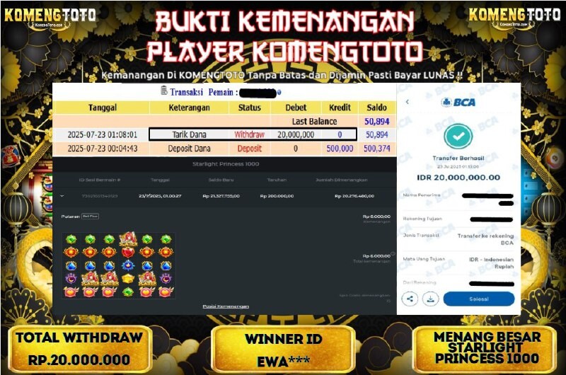 LAGI & LAGI!! KEMENANGAN BESAR DI SLOT  STARLIGHT PRINCESS 1000 SEBESAR Rp.20.000.000 KOMENGTOTO BAYAR LUNAS SECEPAT KILAT !! KOMENGTOTO BAYAR SECEPAT KILAT !!