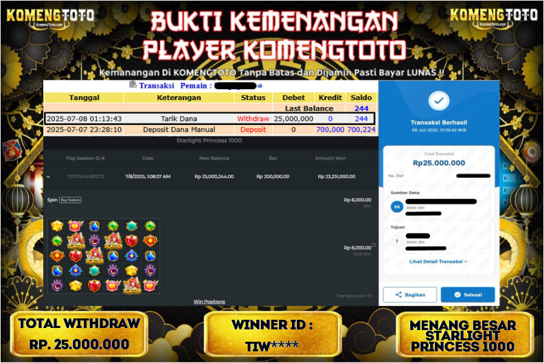LAGI & LAGI!! KEMENANGAN BESAR DI SLOT STARLIGHT PRINCESS 1000  SEBESAR Rp.25.000.000 KOMENGTOTO BAYAR LUNAS SECEPAT KILAT !! KOMENGTOTO BAYAR SECEPAT KILAT !!